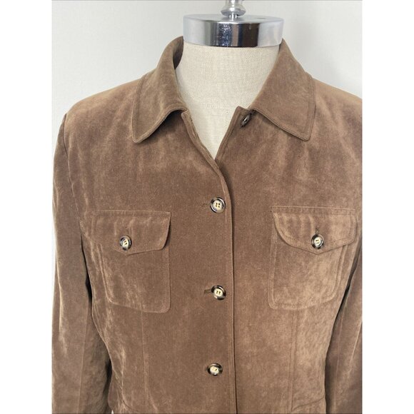 Talbots Brown Ultra Suede Blazer Sz 14 Jacket Lined Button Front Pockets Jacket - Picture 2 of 8